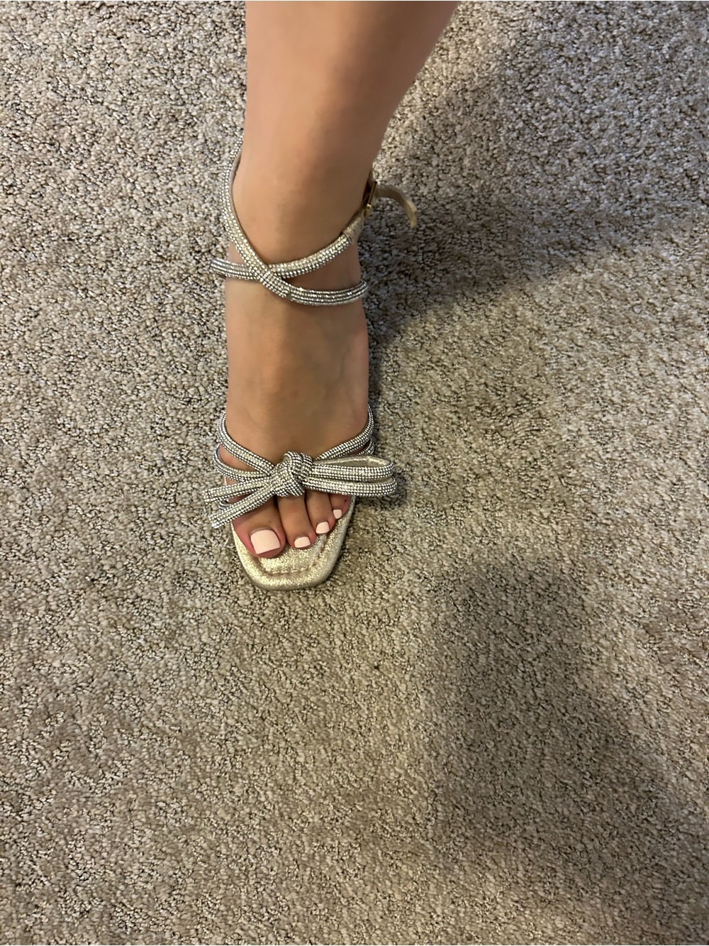 Loeffler Randall Silver Rhinestone Bow Ankle-Tie Sandal